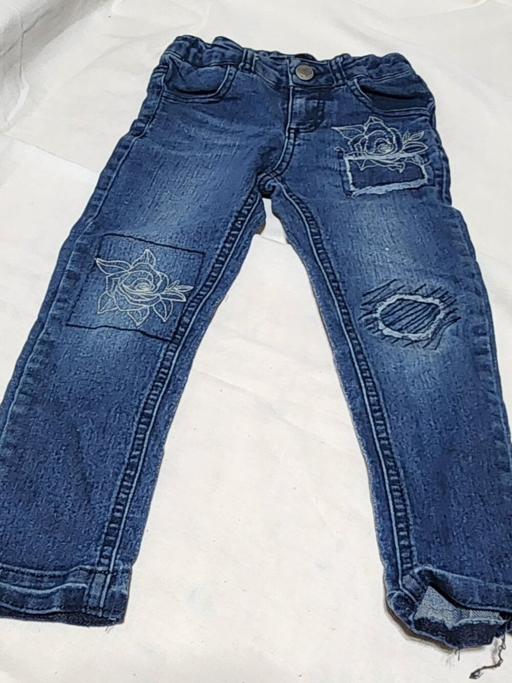 Koala Kids Girls Embroidered Jeans - Size 3T - Floral Patchwork & Distressed